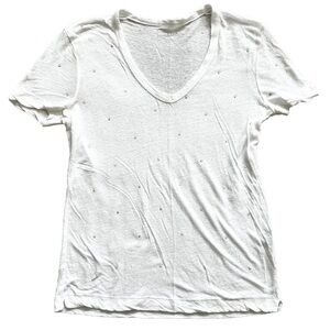 ZADIG & VOLTAIRE SEMI SHEER RHINESTONE EMBELLISHED V NECK T SHIRT ELEVATED